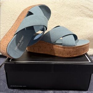 J Slides Blue Cork Platform Sandals sz 8.5 NWT